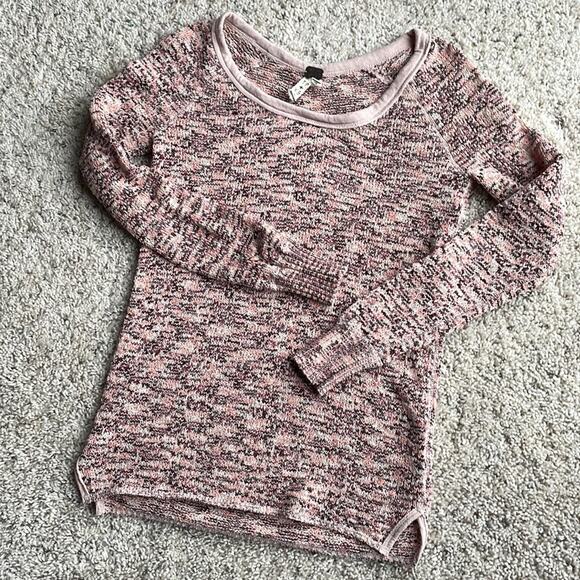 FREE PEOPLE Maroon & Pink Marled Knit Crewneck Sweater Size X-Small - Picture 1 of 5